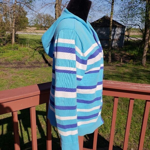 Quacker Factory Ladies Striped Zip up Hooded Lightweight Jacket, sz Large - Picture 3 of 9